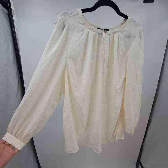 Lane Bryant Blouse Top Plus 16 Gold Sparkle Dot Keyhole Neck Long Sleeve Ivory - Picture 4 of 8